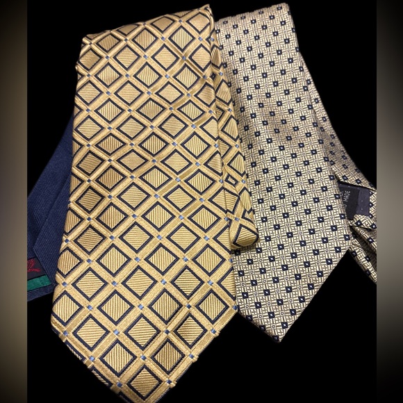 Bruno Piatelli & Hilfiger Silk Geometric Gold Men's Ties Combo - Picture 2 of 8